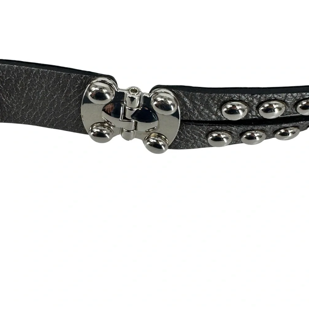 Women’s Bergē Large Gray Leather Belt w Studs and Rhinestones. Made in Italy